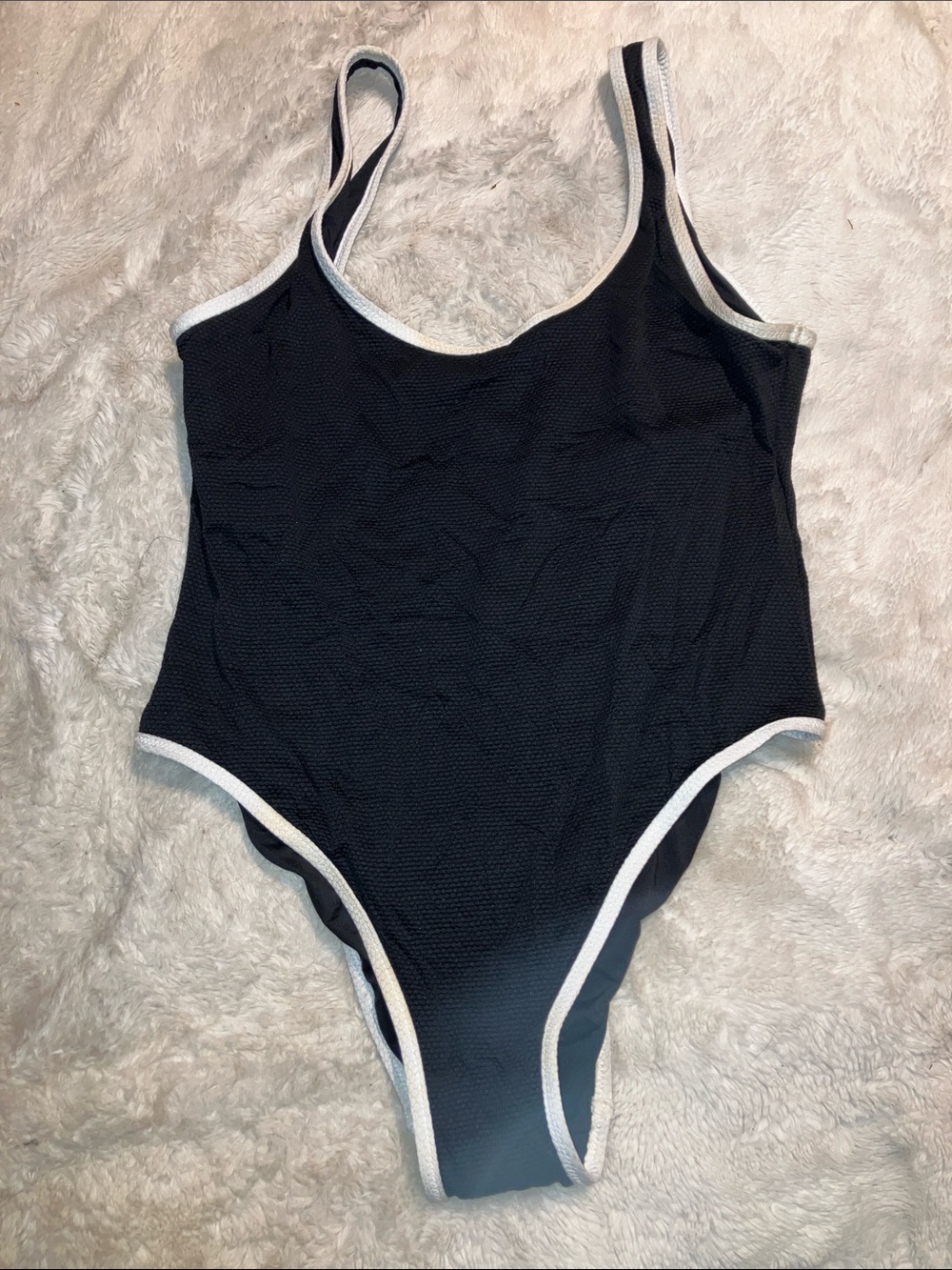 Black One-Piece Swimsuit with White Trim